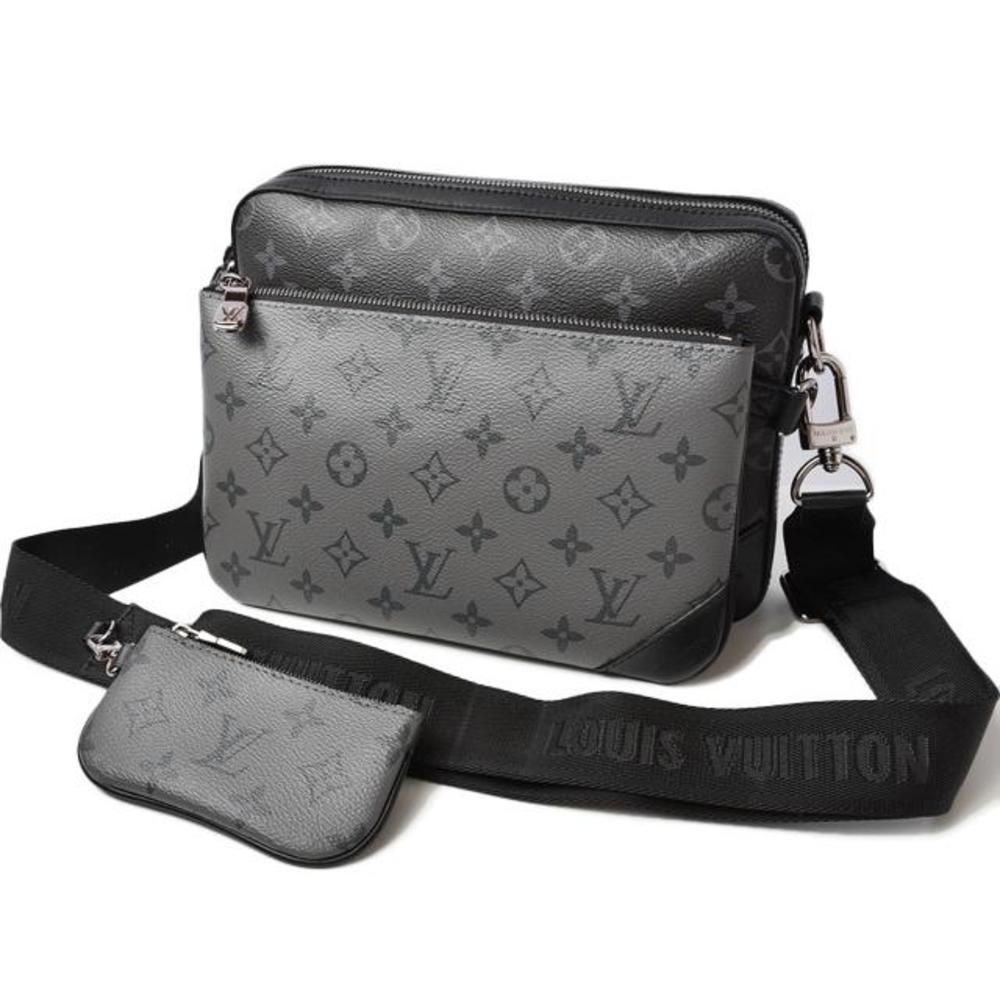 Trio Messenger Monogram Black Gray Eclipse Reverse canvas Shoulder Bag